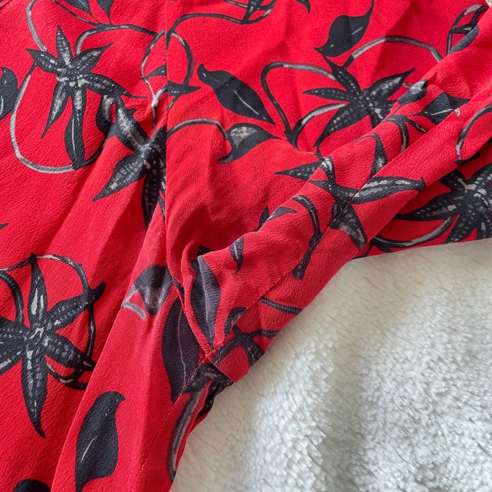 Zadig & Voltaire Silk Floral Chai Print Long Sleeve Blouse‎ Red Size Medium - Picture 11 of 14